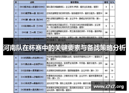 河南队在杯赛中的关键要素与备战策略分析