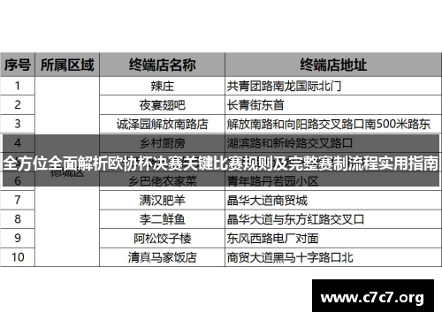 全方位全面解析欧协杯决赛关键比赛规则及完整赛制流程实用指南